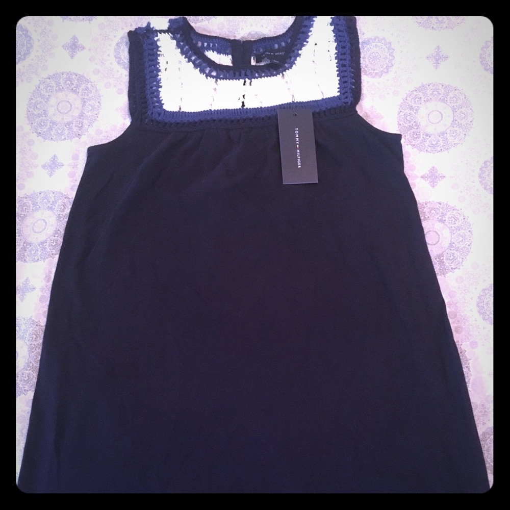 Girls Tommy Hilfiger navy crochet dress NWT sz 7